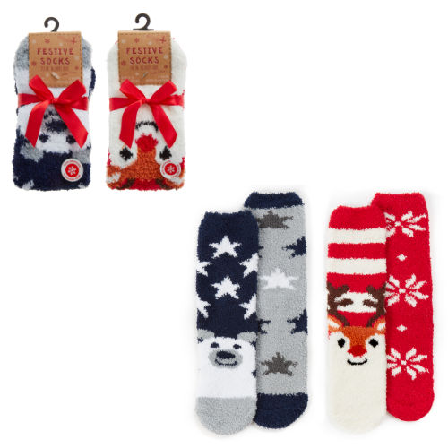 Christmas cosy socks with gripper 2 pack